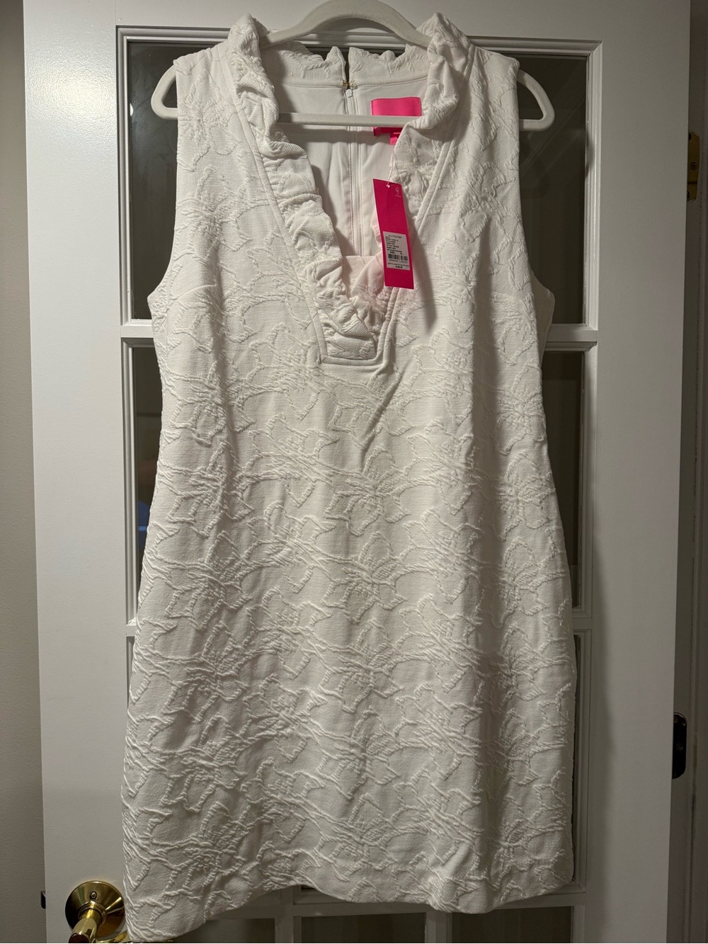 Lilly Pulitzer White Textured Sleeveless Ruffle V-Neck Shift Dress